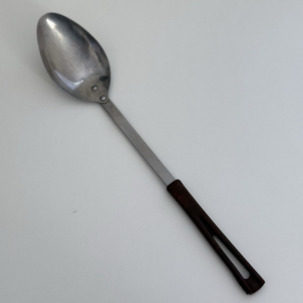 Vintage Stanhome Stainless 14" Serving Spoon Burgundy Red Bakelite Handle